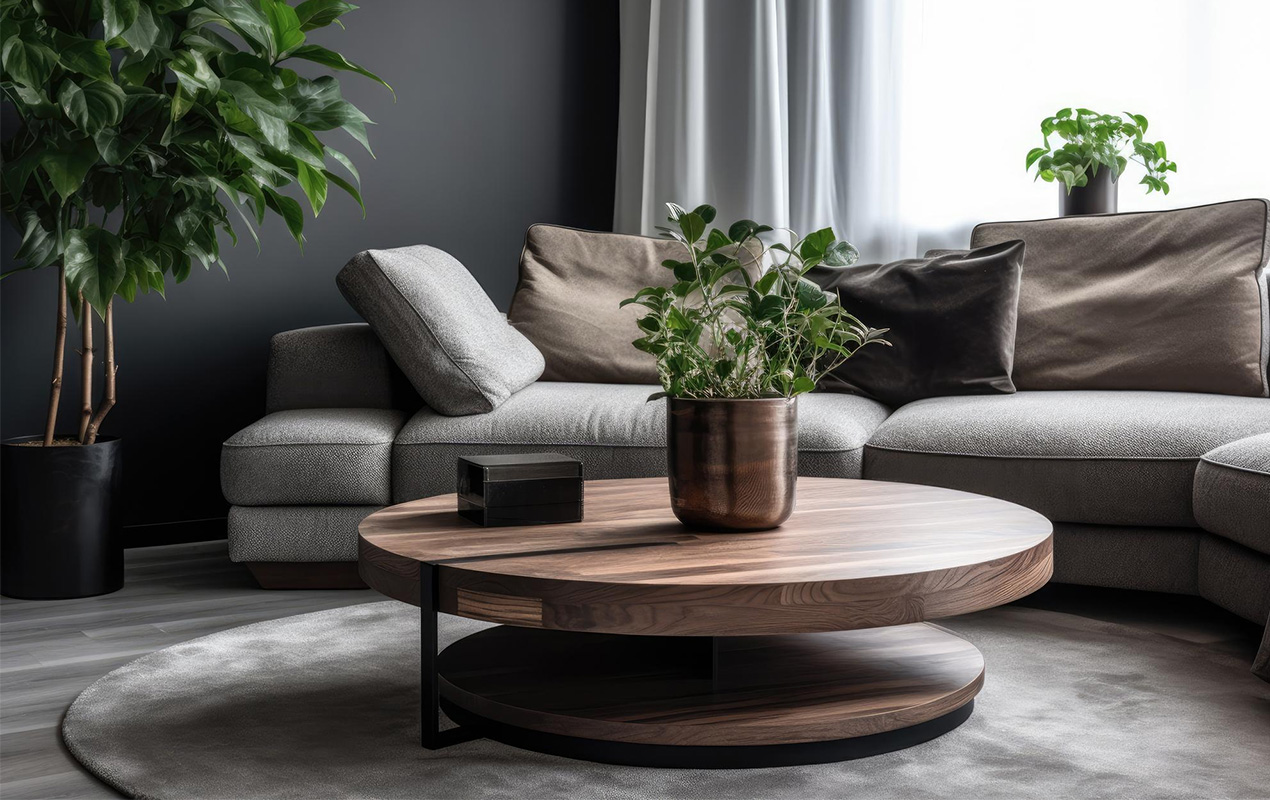 Industrial Elegance Metallic Round Wooden Coffee Table