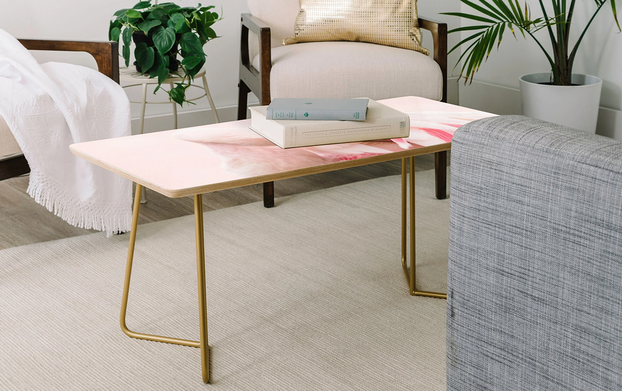 Pink Coffee Table with Flamingo Print