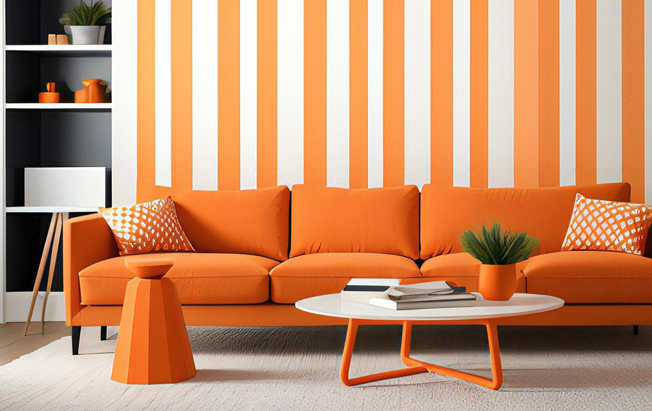 Playful Harmony: The Lively Elegance of an Orange Coffee Table and Sofa