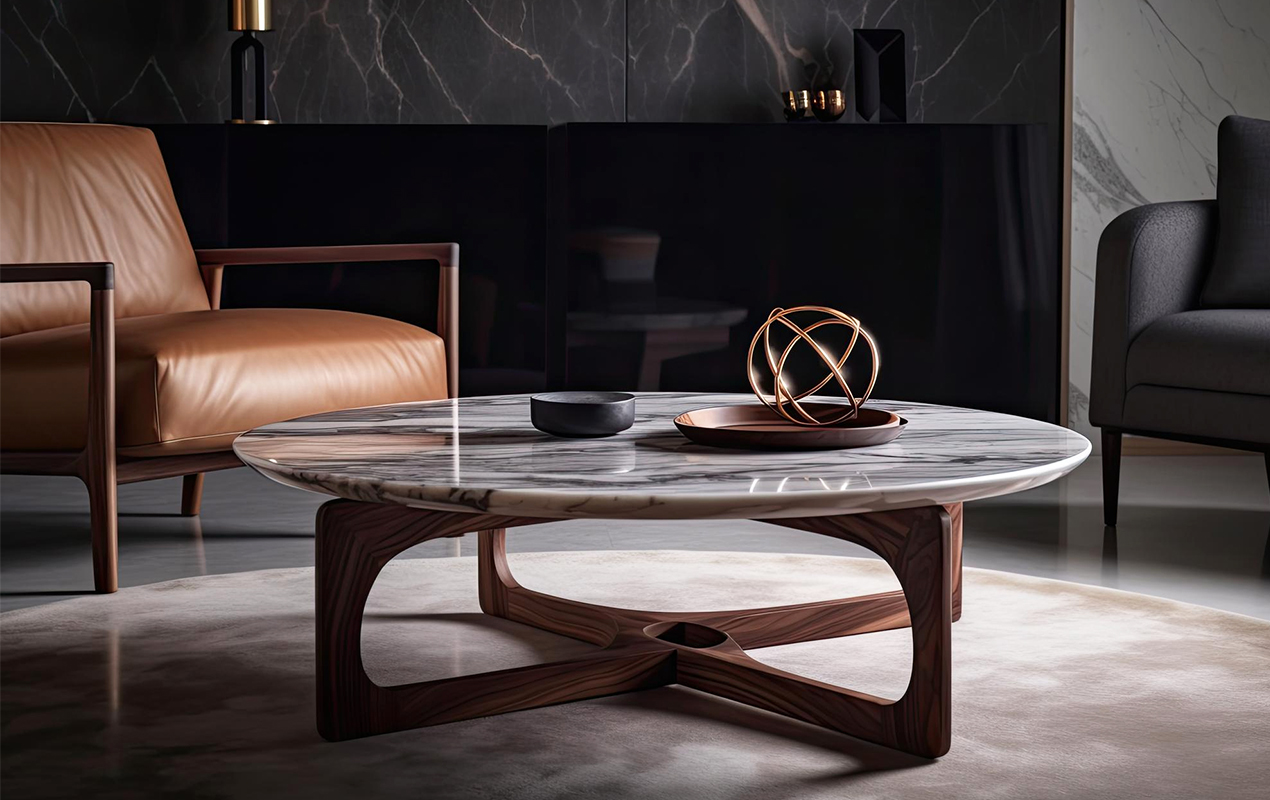 Rustic Charm Meets Modern Poise: The Round Table and Stylish Accents