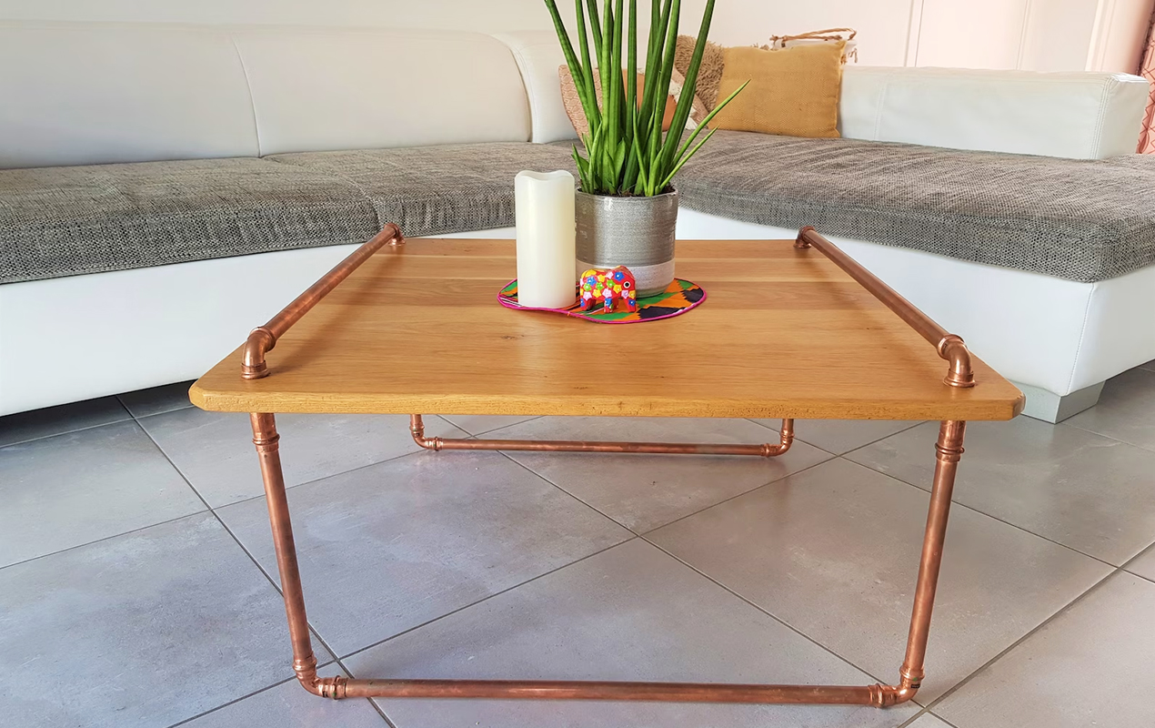 Style in Contrast: The Oak and Copper Coffee Table of Exquisite Craftsmanship