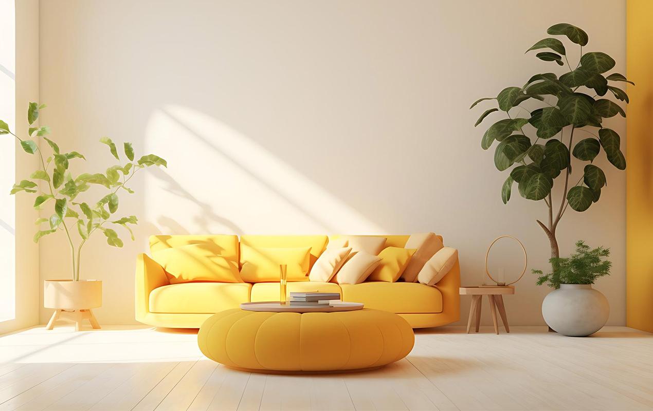 Sunny Serenity: A Living Room Oasis with a Yellow Twist