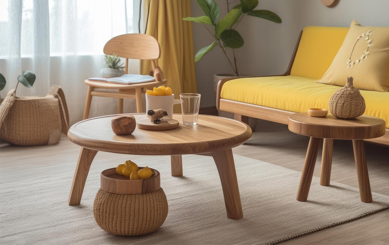 Symmetry and Nature Round Light Wood Coffee Table