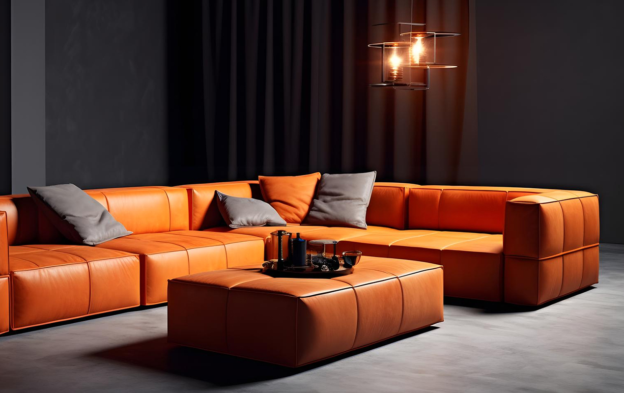 Symphonic Aesthetics: The Harmonious Unity of Orange Coffee Table and Sofa