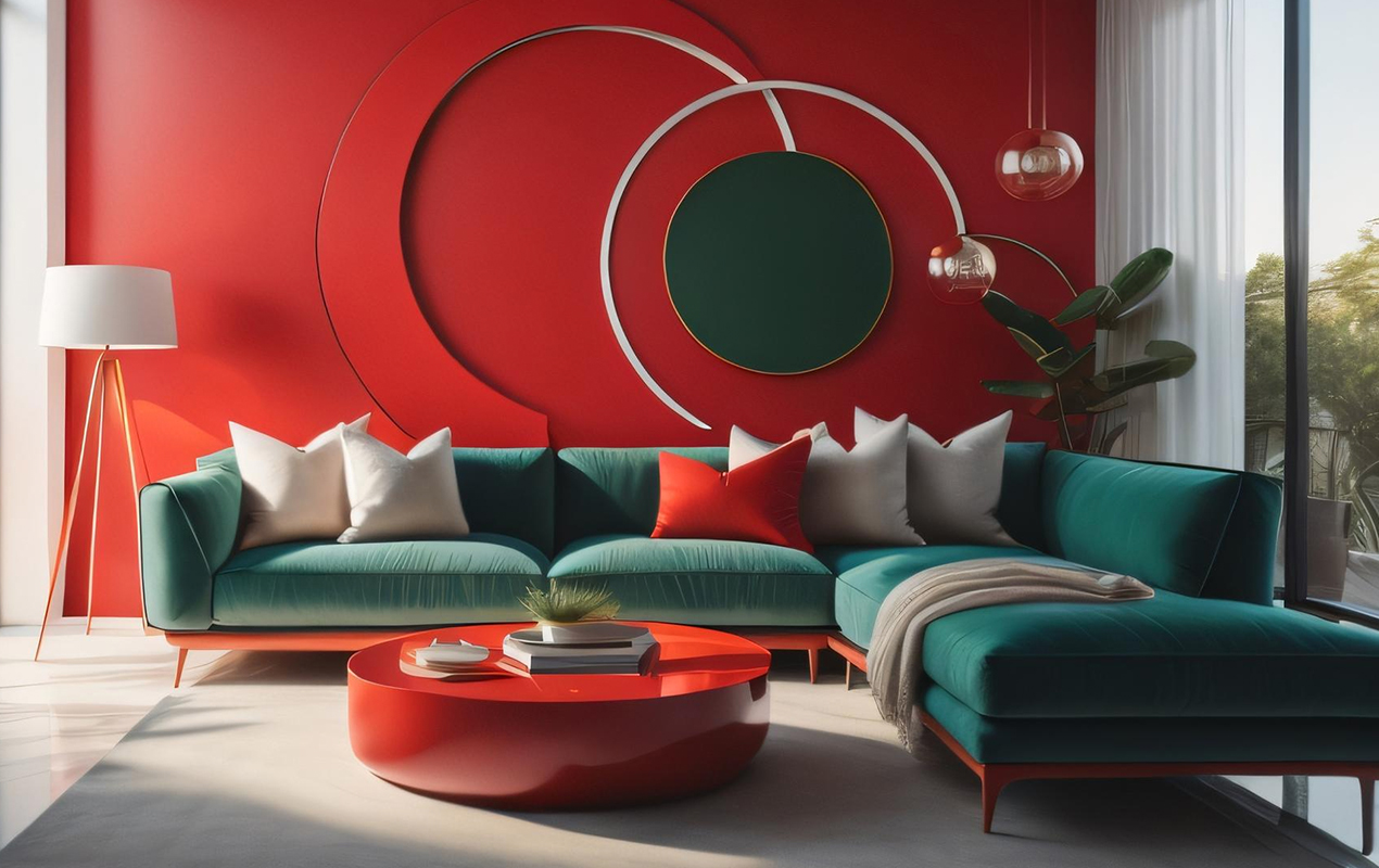 Vibrant Contrasts A Symphony of Red and Green in Sunlit Home Design