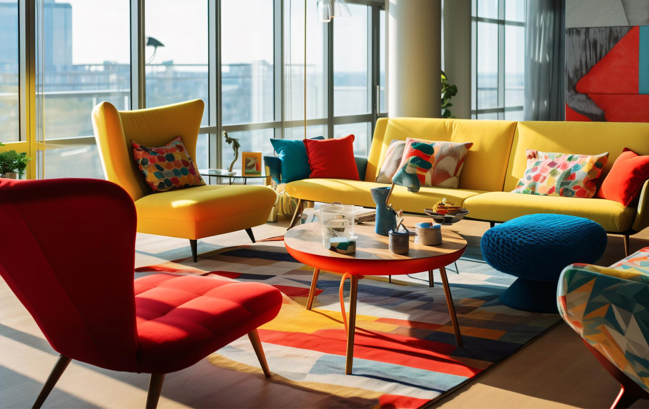 Vibrant Harmony: A Colorful Living Room with Artful Design