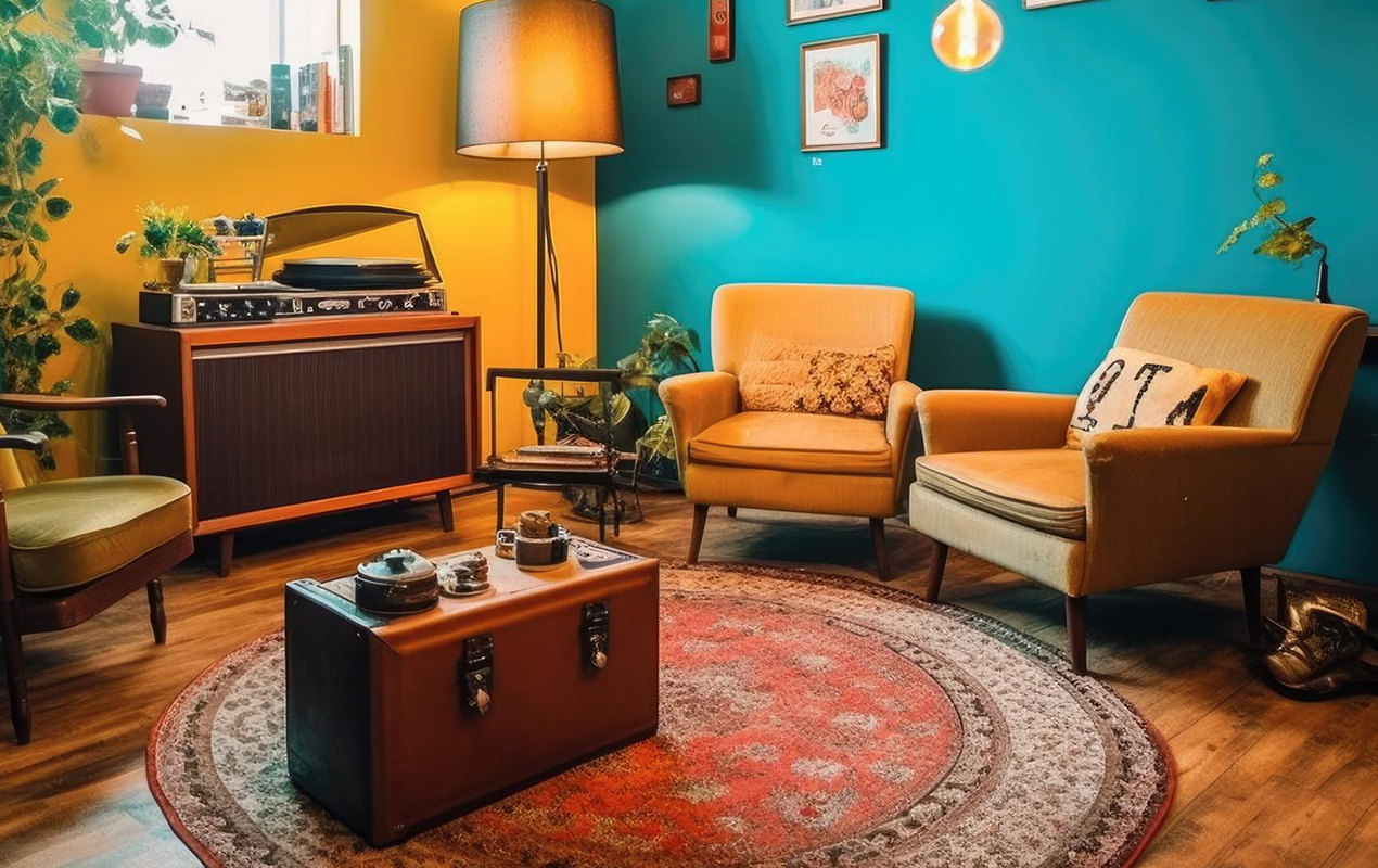 Vintage Beauty: A Cozy Living Room Centered Around a Unique Coffee Table