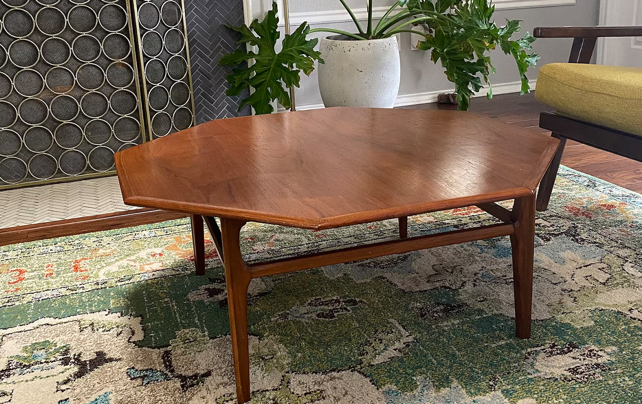 Vintage Mid-Century Modern Octagon Coffee Table in American Walnut