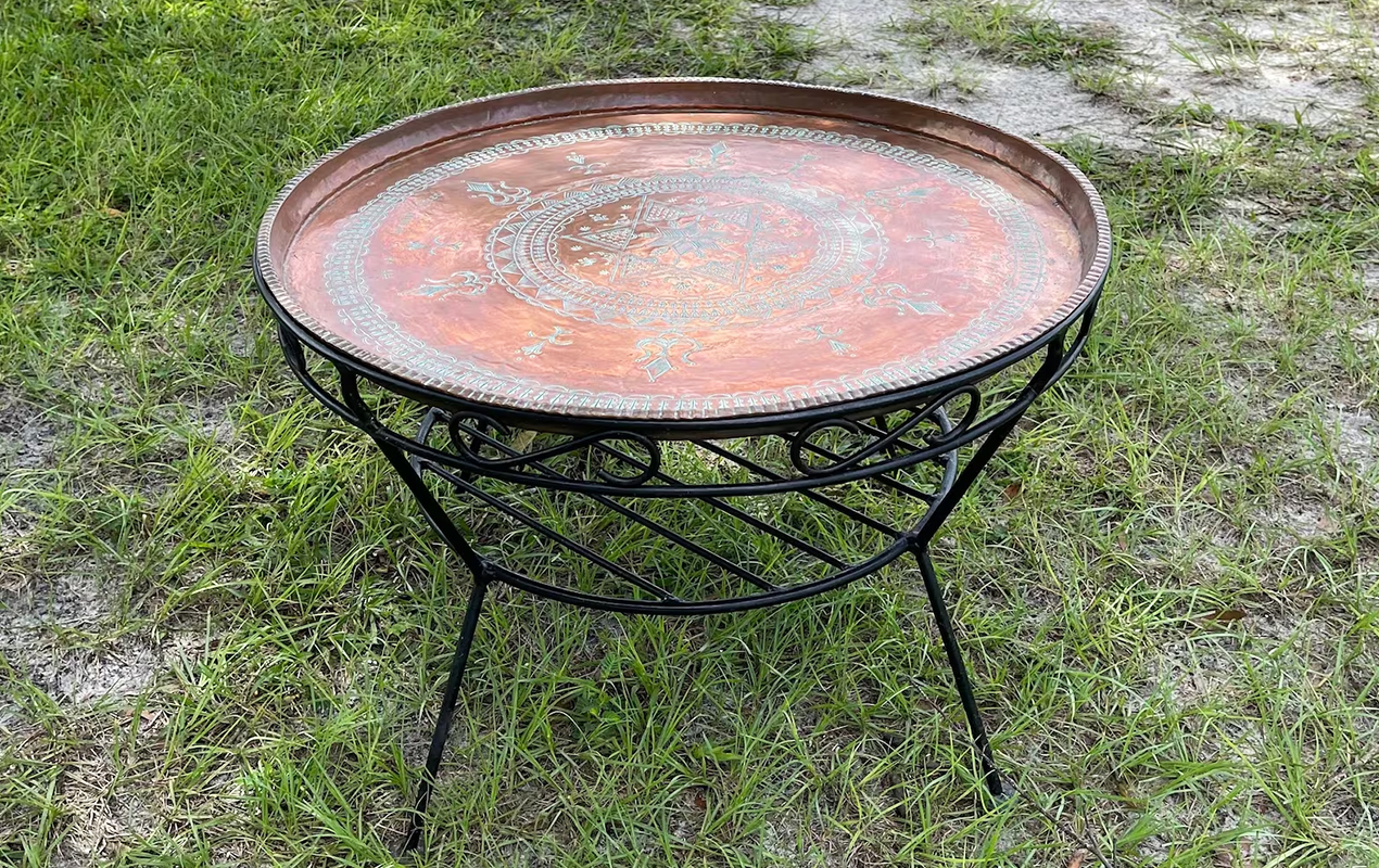 Vintage Opulence: The Boho-inspired Copper and Iron Tray Table