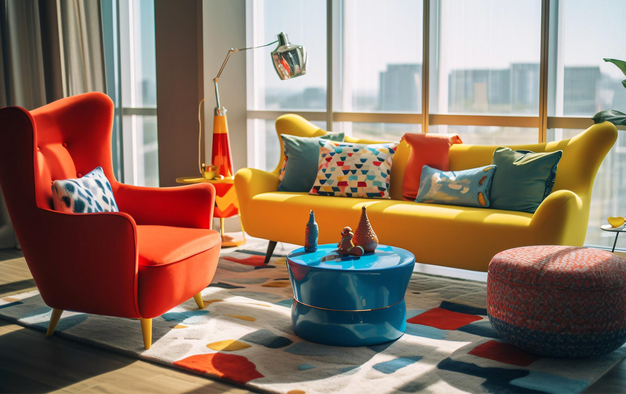 Vivid Flair: The Artful Fusion of Blue, Red, and Yellow in Home Interior Design