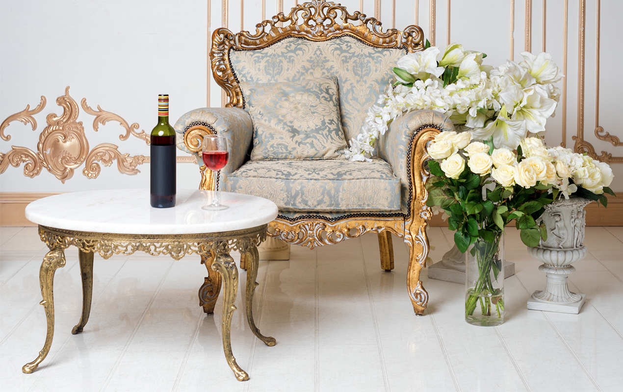 Grand interior with white and gold table