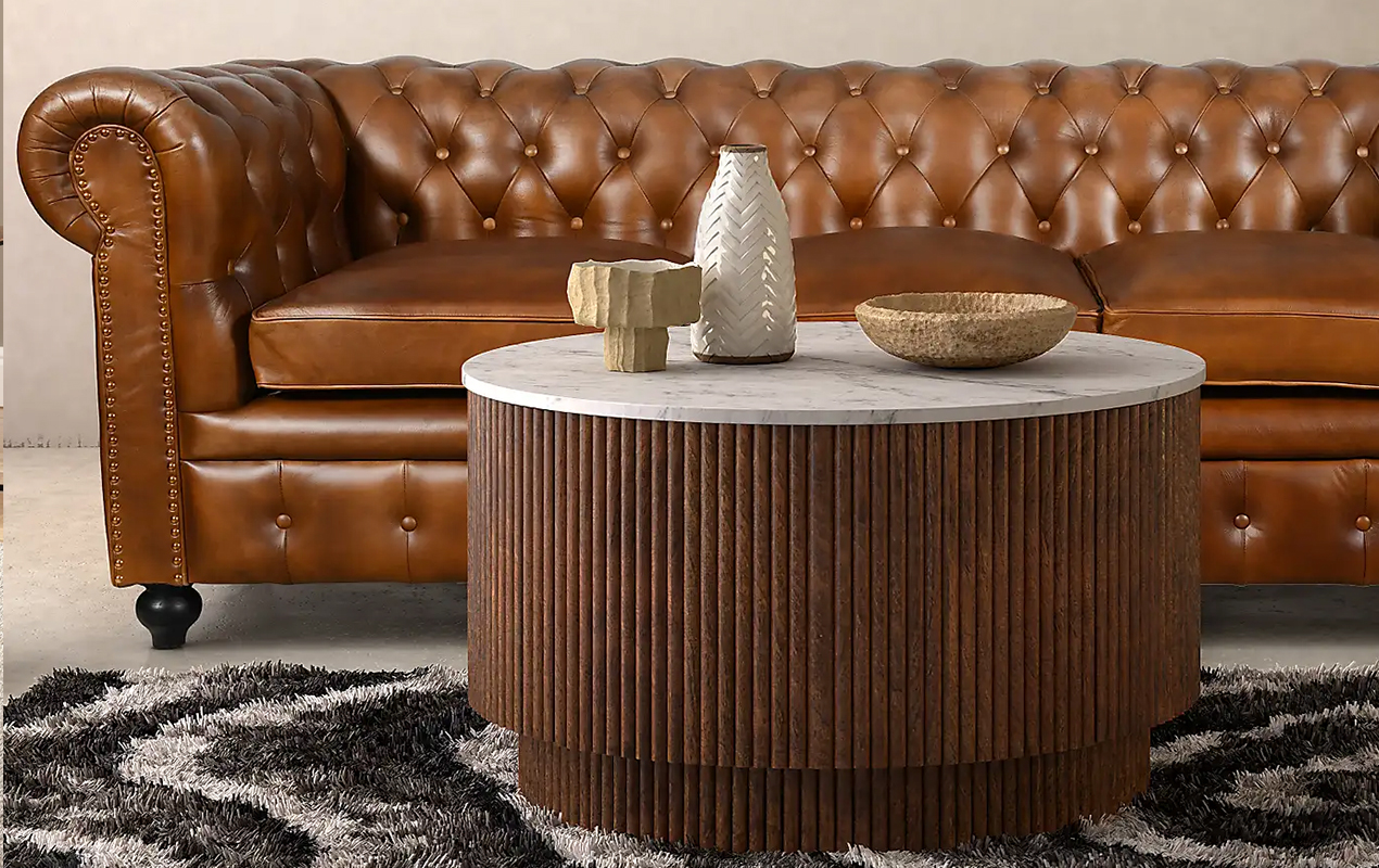 Dense Hue Design Dark Brown Fluted Coffee Table