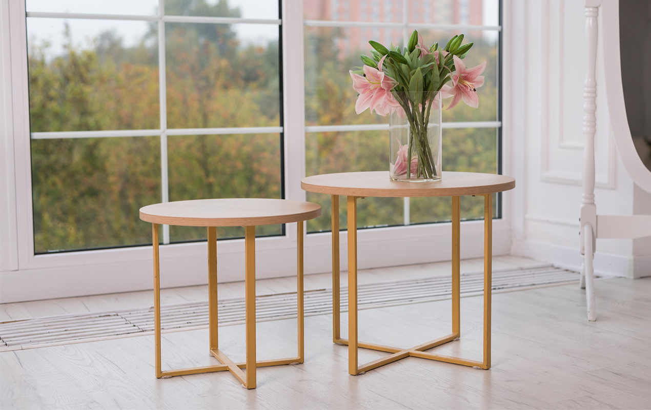 Double The Utility Nestic Gold Touch Wood Pedestal Coffee Table