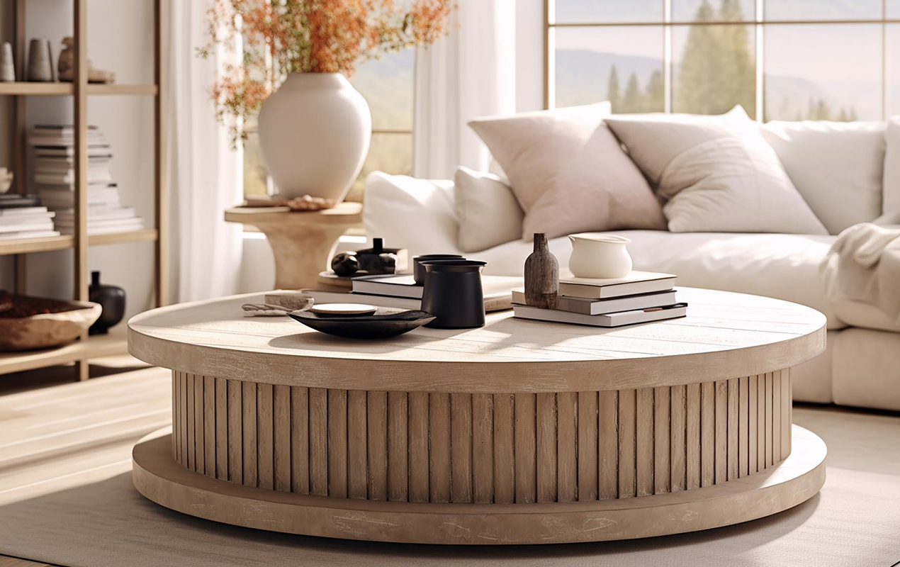Dynamic Design White Wood Fluted Coffee Table