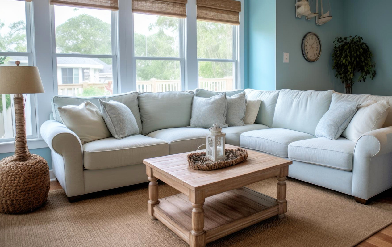 Coastal living room with DIY decor