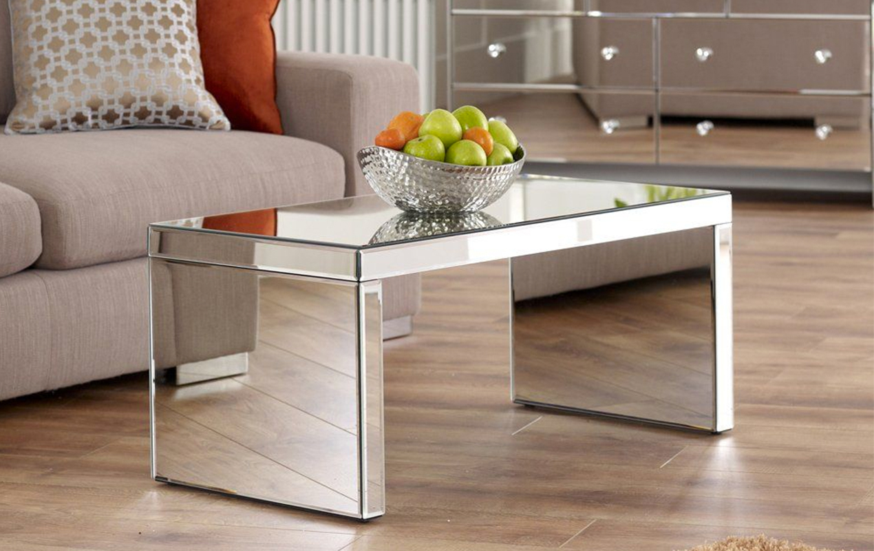 Living space with waterfall coffee table