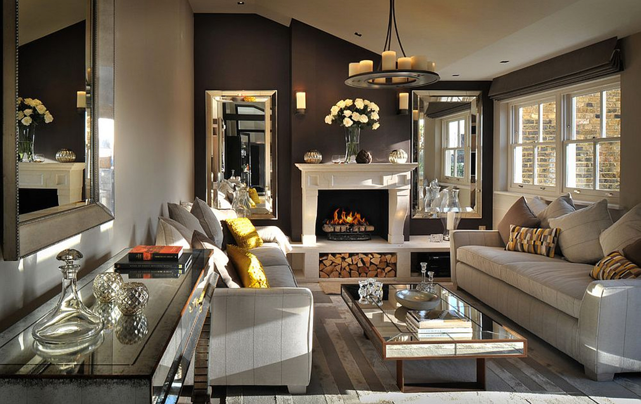 Rustic home interior with mirror coffee table