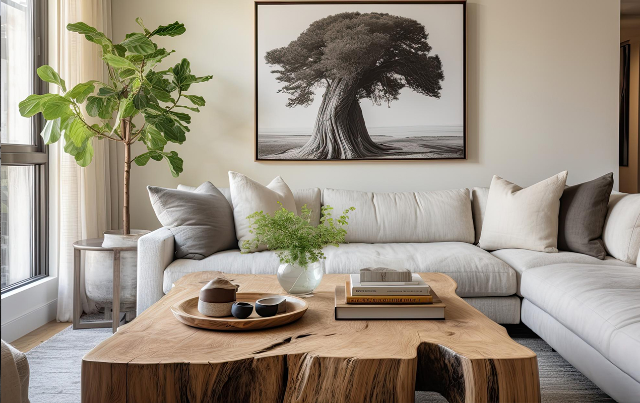 Living room with wooden table and decor