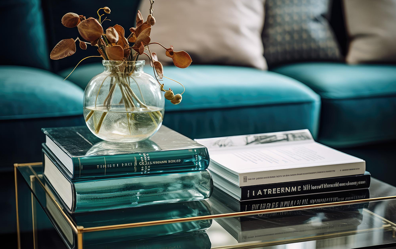 Glass Table with themed books