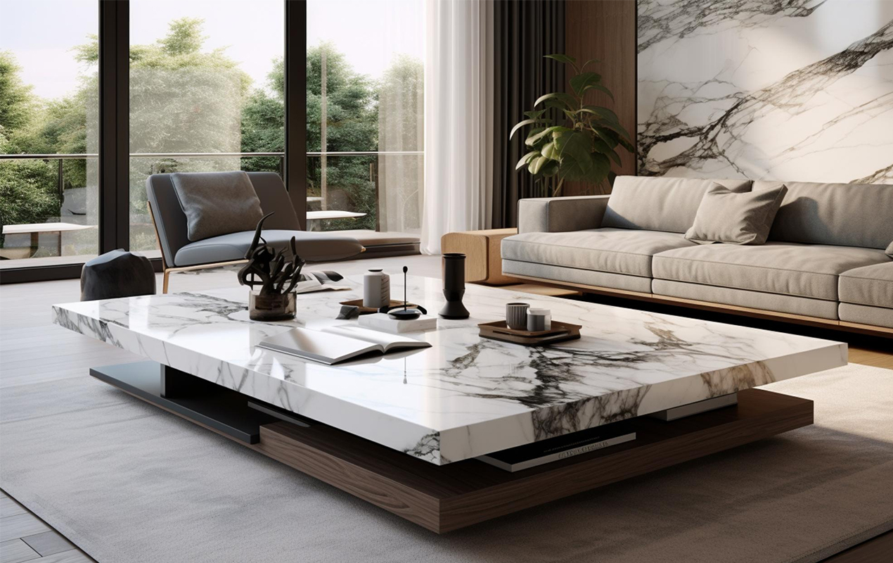 A Drastic Mix Marble and Wood Coffee Tables