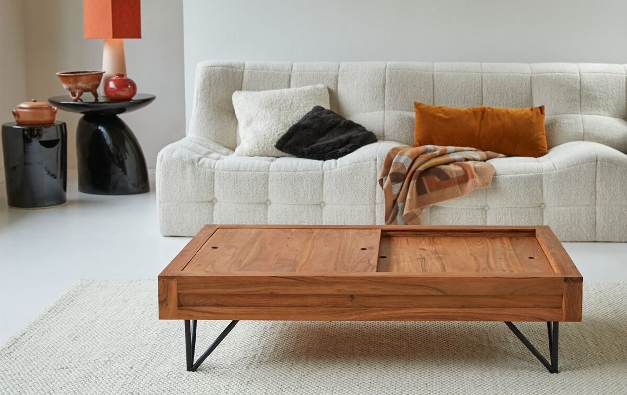 Functional Elegance The Acacia Coffee Table with Sliding Wood Design