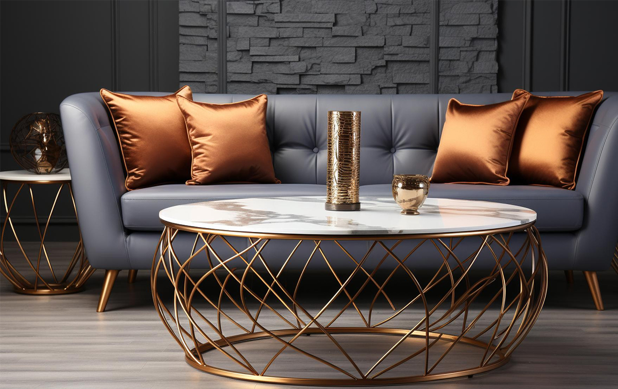 Golden Elegance A Luxurious Retreat with a Sphere-Inspired Coffee Table