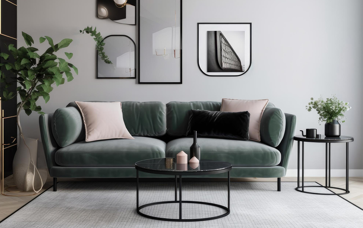 Living room with soda and coffee table