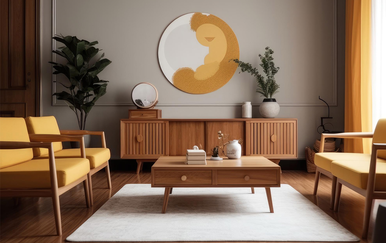 Living room with mid century table