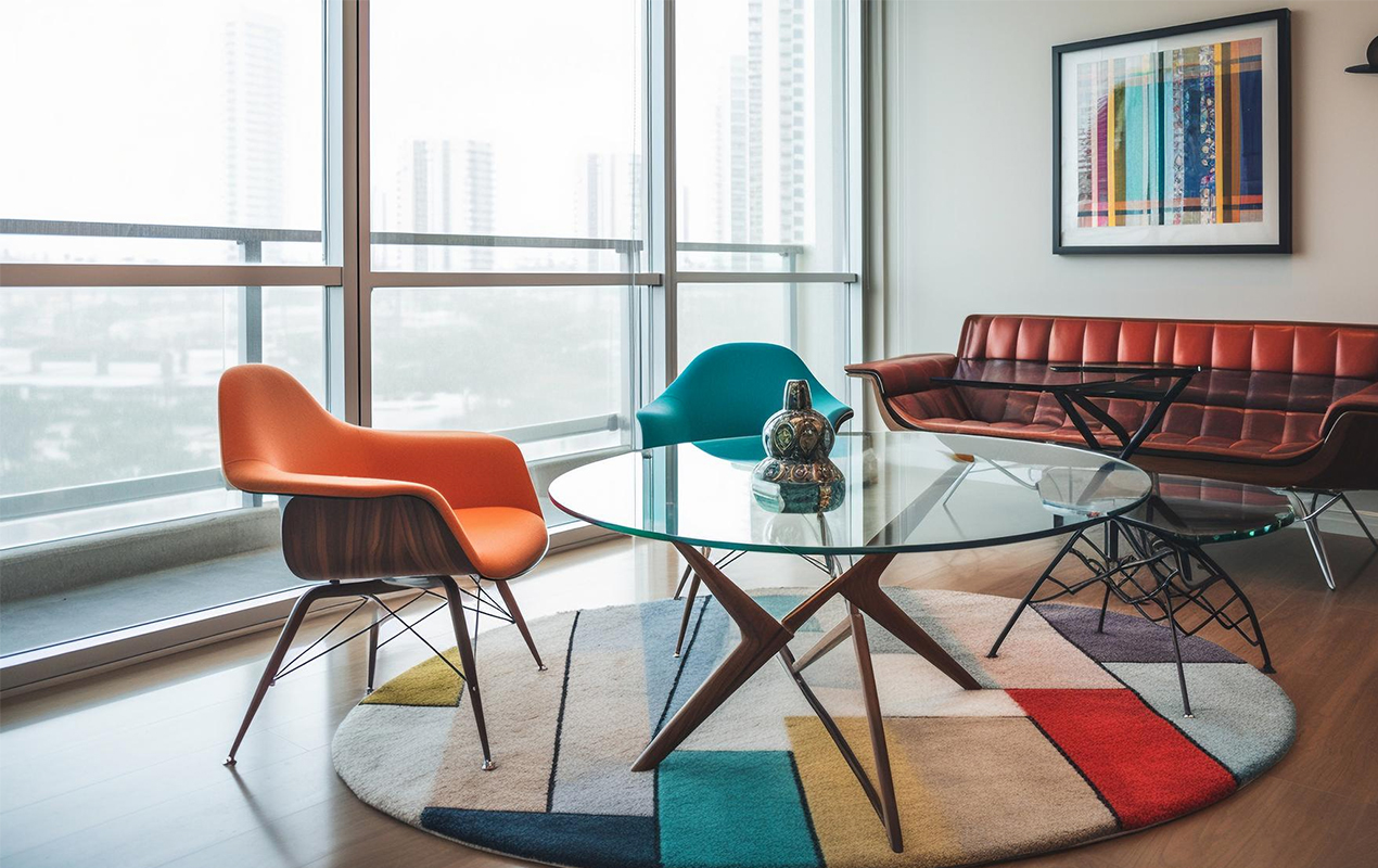 Modern Elegance Glass-Topped Centerpiece in a Vibrant Living Space