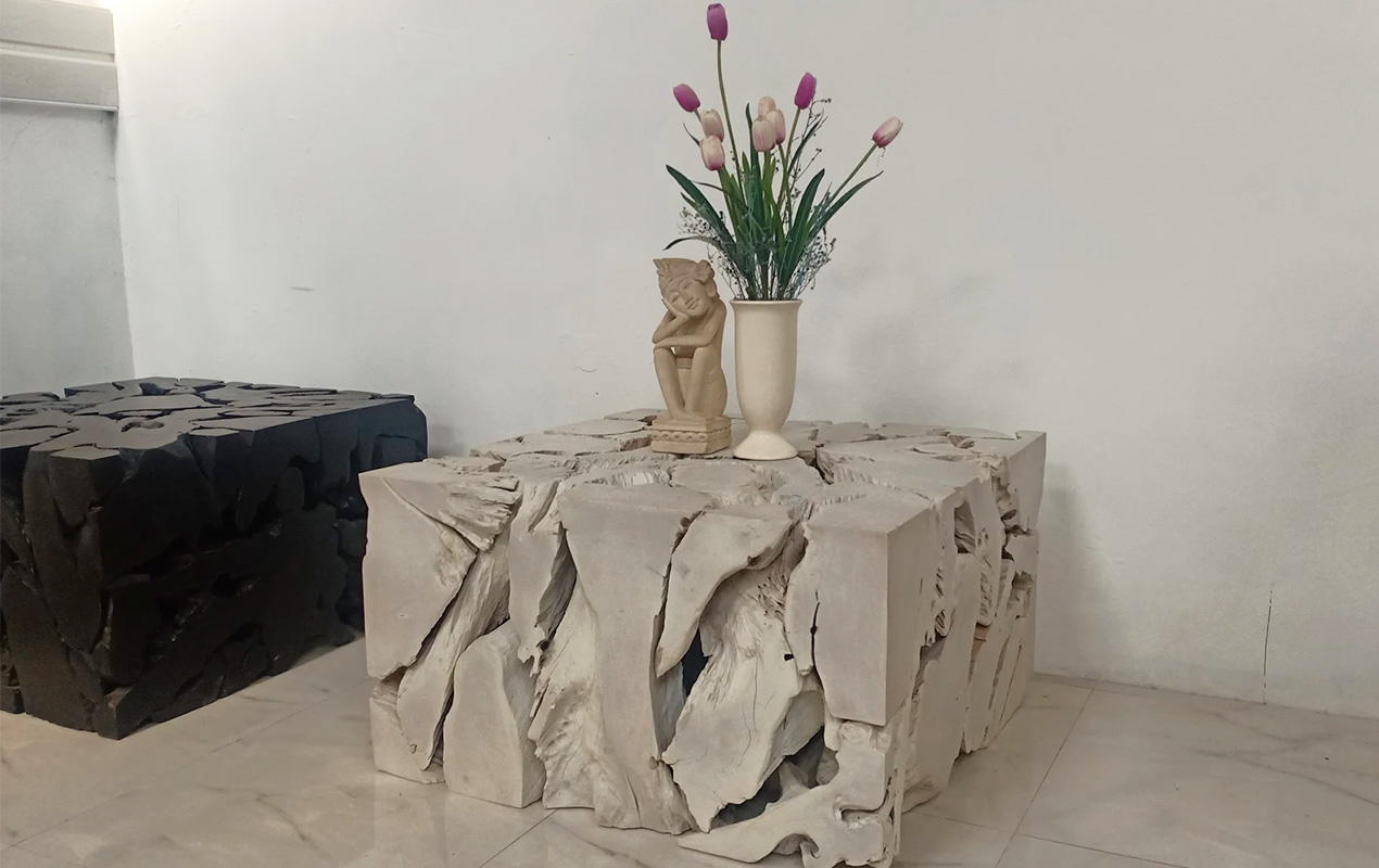 White interior with white wood table