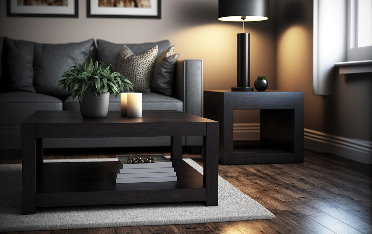 Home interior with Black coffee table 