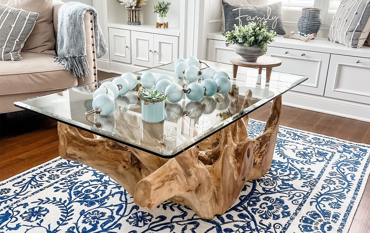 Sturdy And Stylish Tempered Glass Driftwood Coffee Table