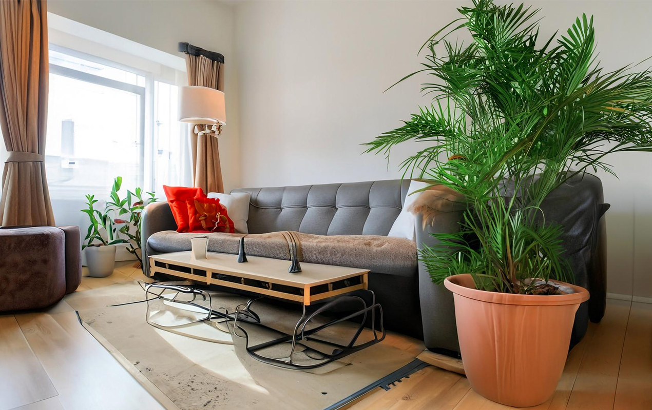 Living room interior with custom table