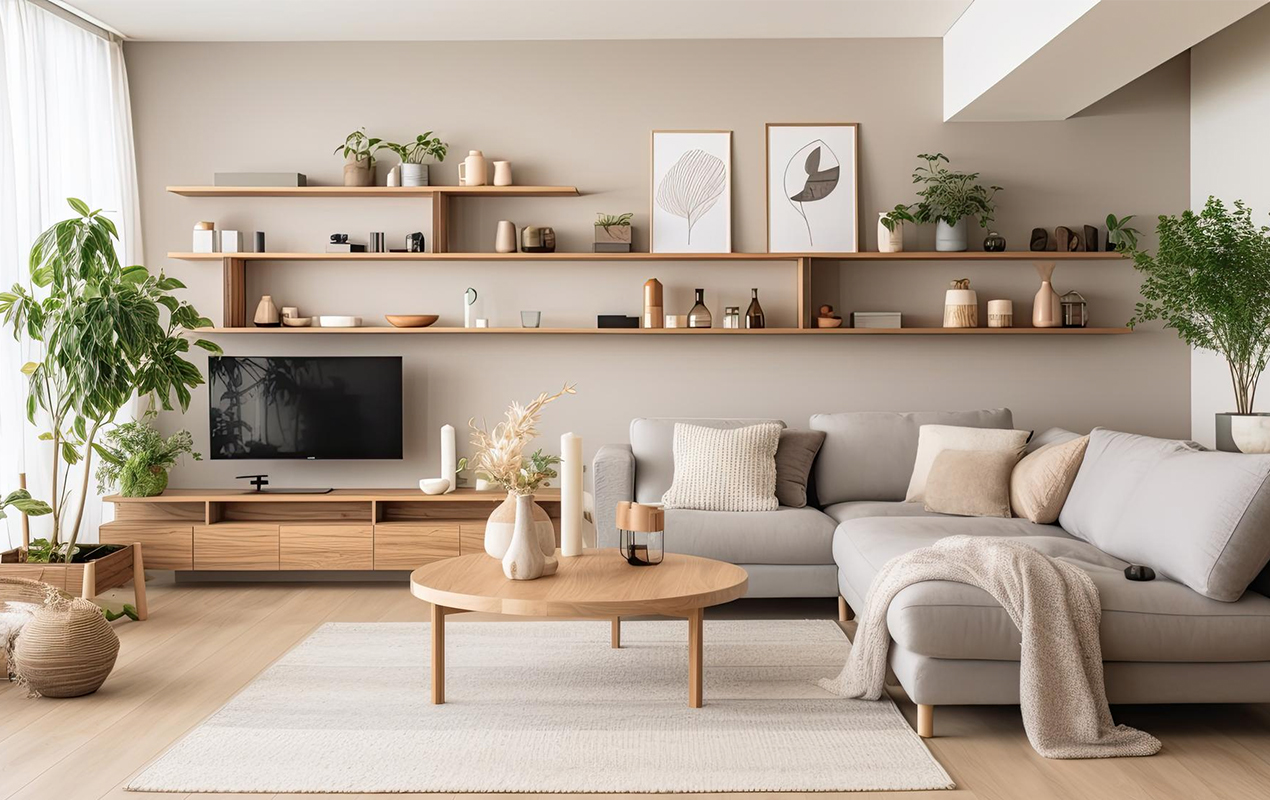 Neutral living room with sofa sectional