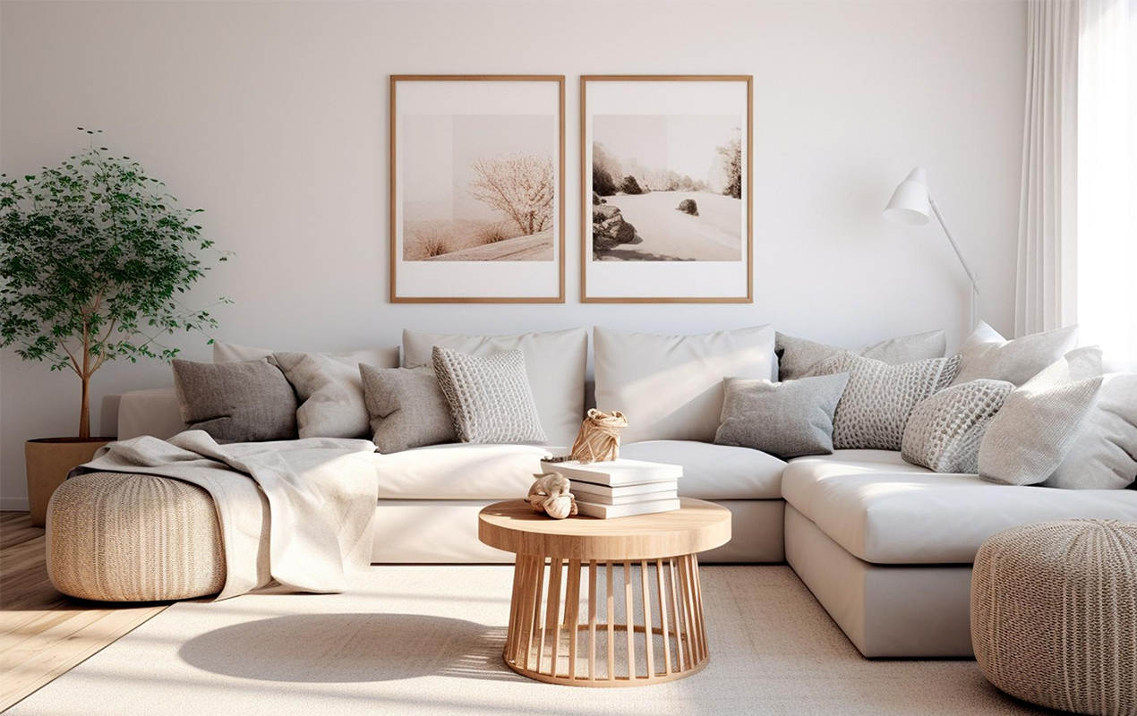 Modern living room with fluted coffee table