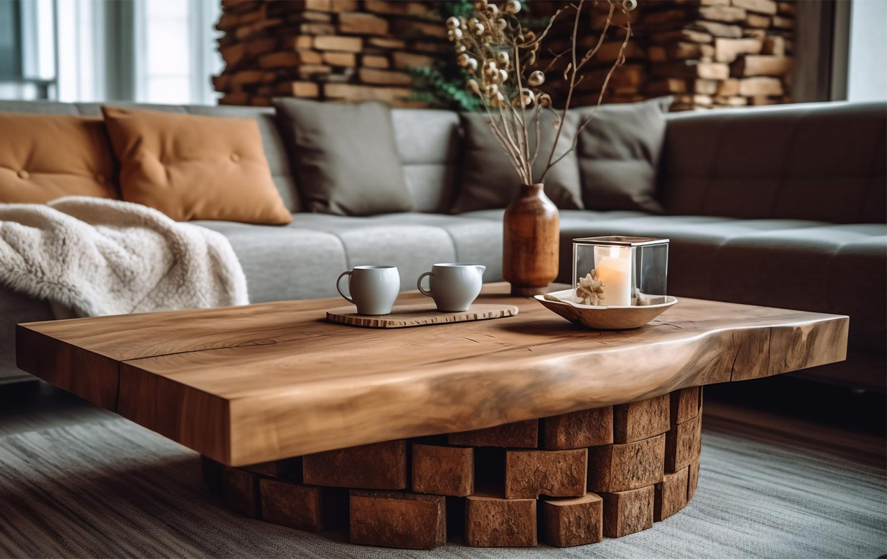 Living room interior with butch block table