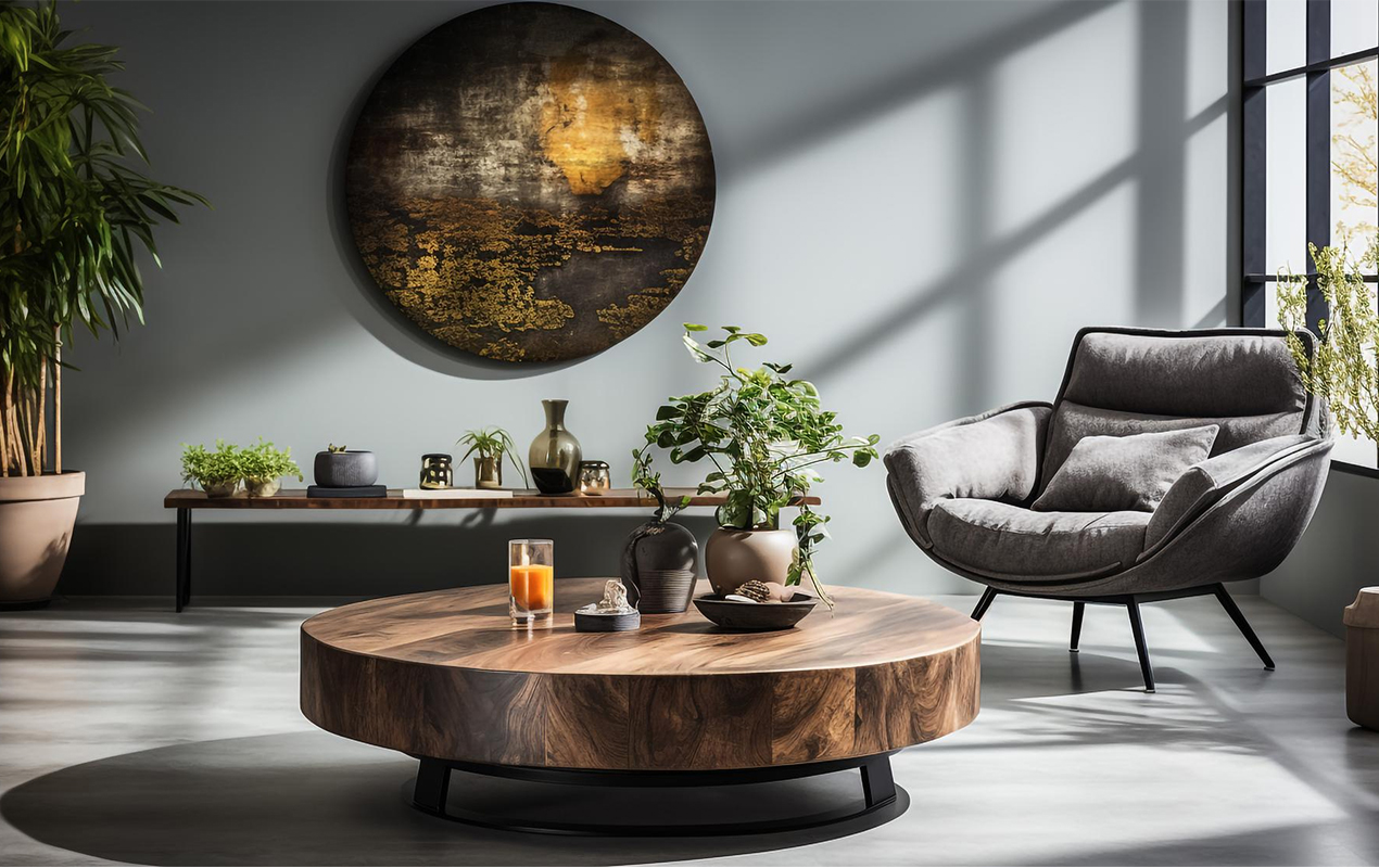 Modern living room with chair and round table