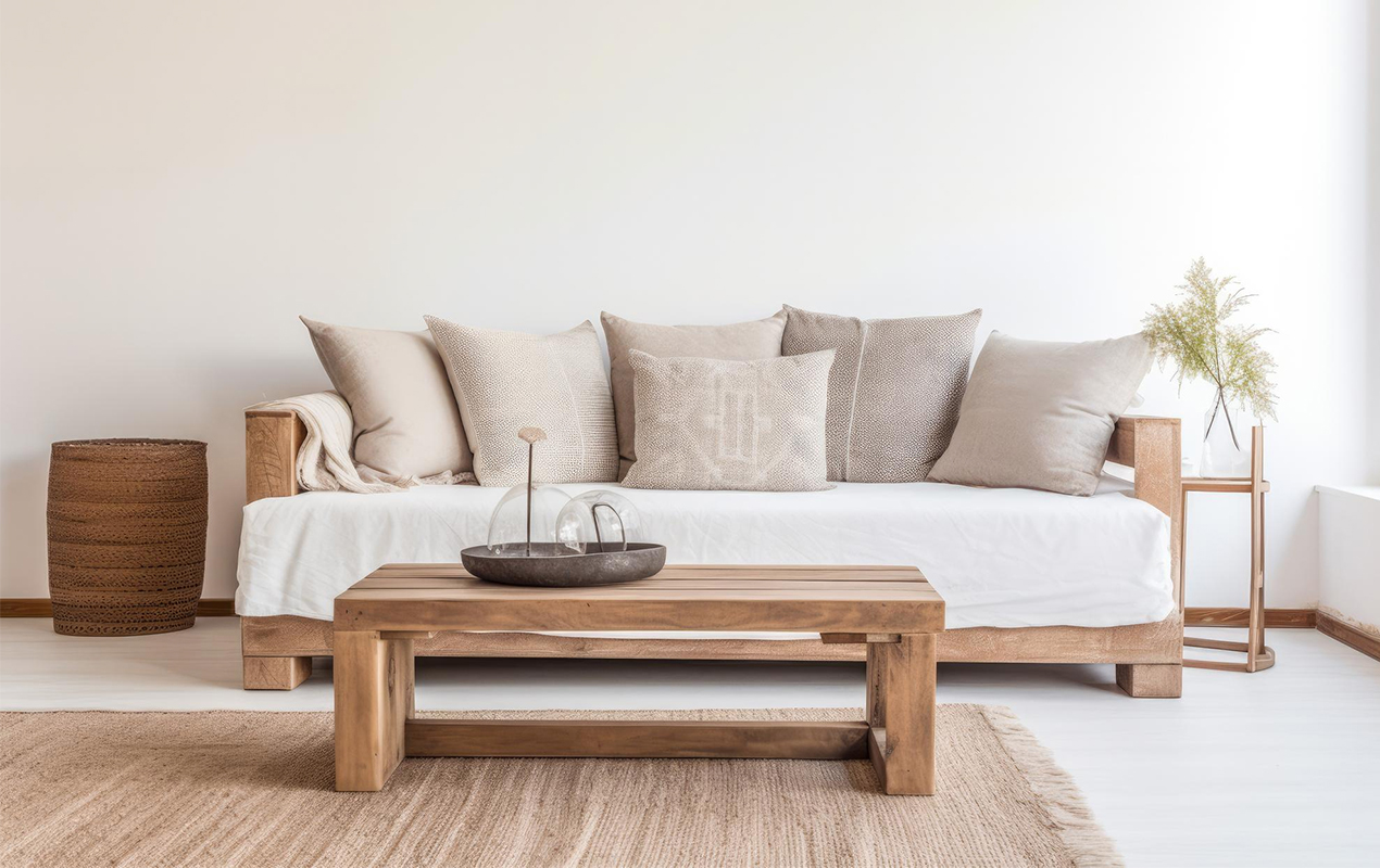 Neutral living room with rectangular coffee table