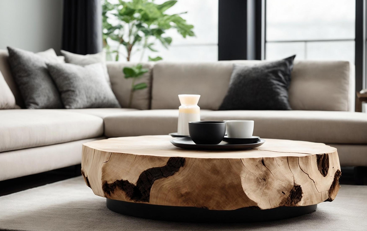 Living room with live-edge table