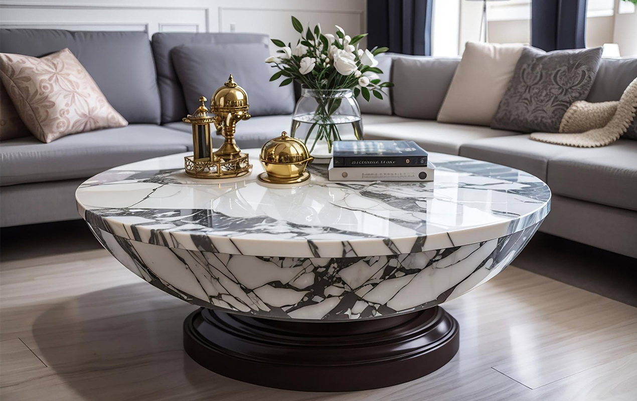 Living interior with round drum design table