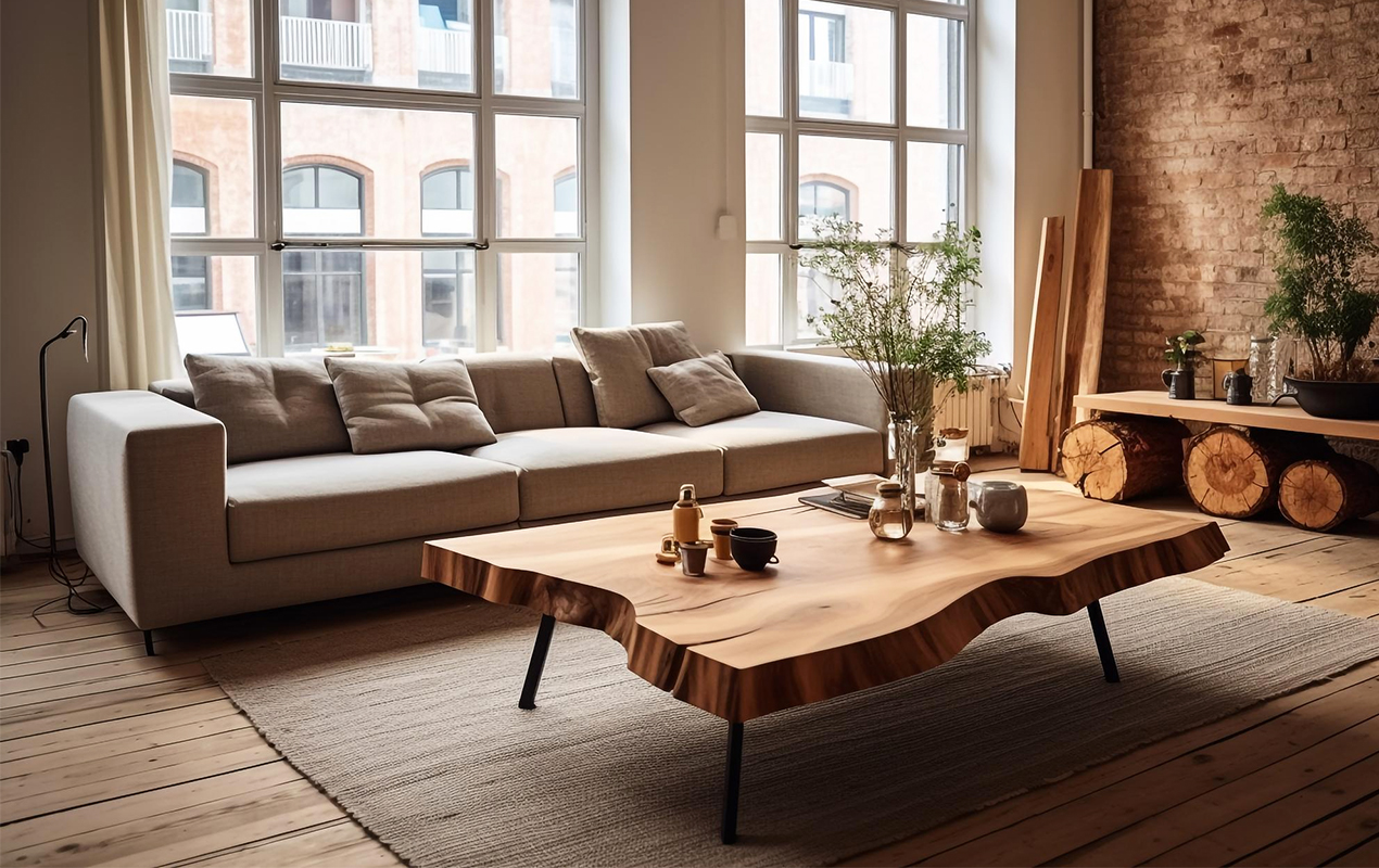 Apartment space with wooden coffee table