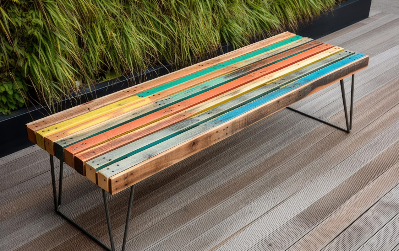 Wood table with painted slats