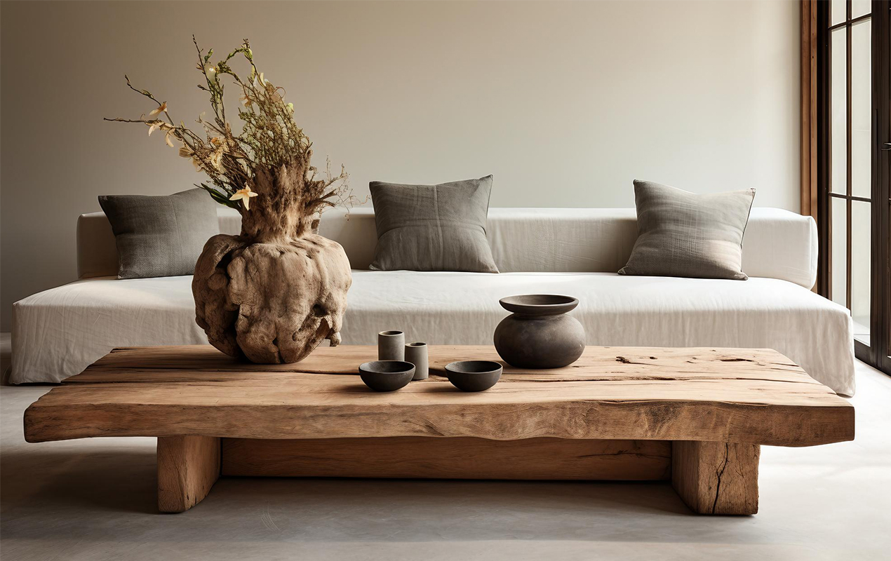 Butcher-block coffee table in farmhouse setting