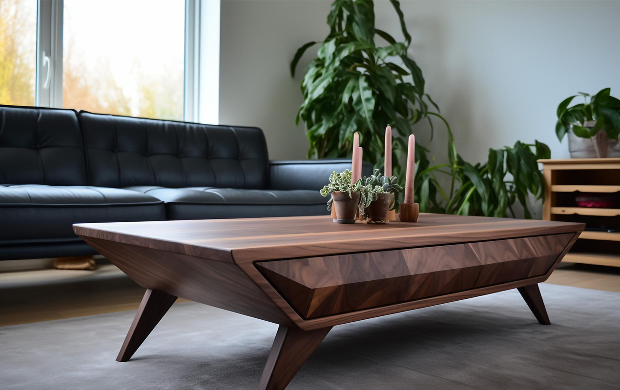 Home interior with dark wood table
