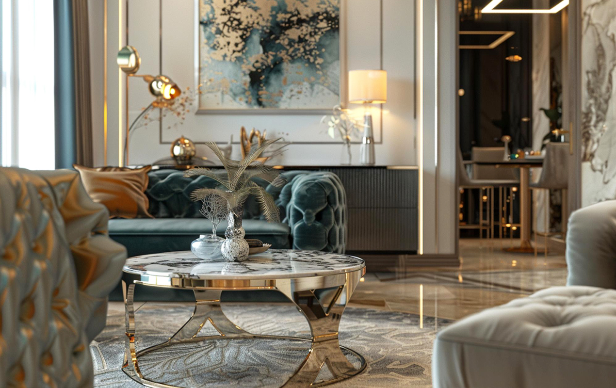 Grand interior design with glam coffee table types