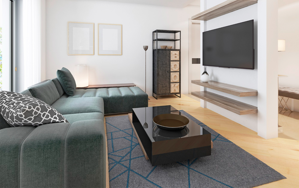 Living room with black furniture