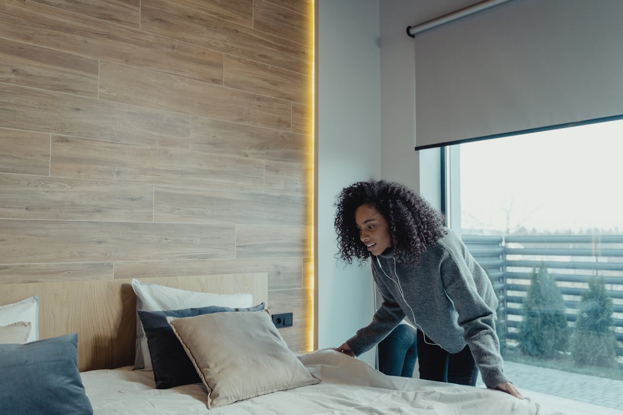 bed room with mood lighting