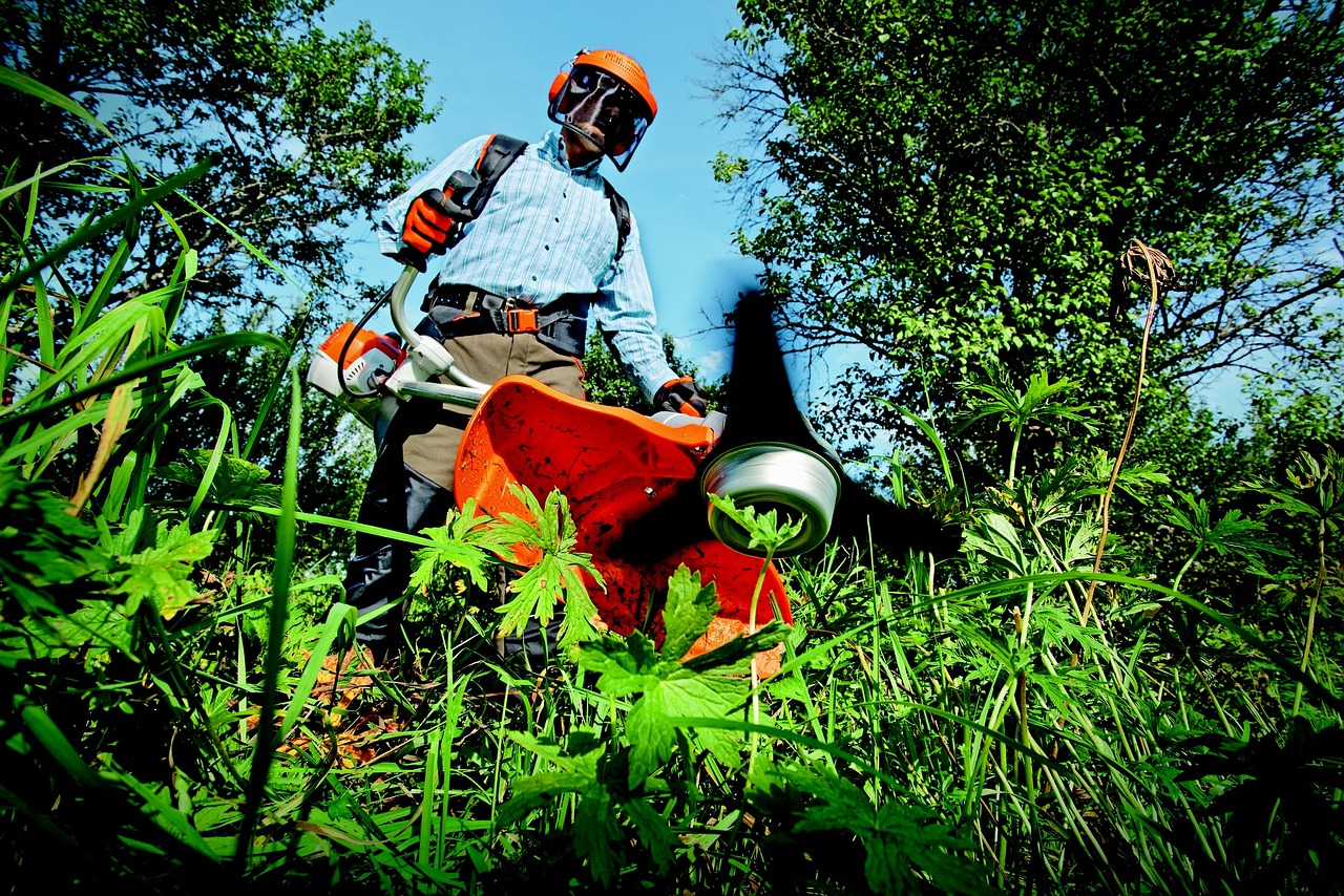 man cutting lawn