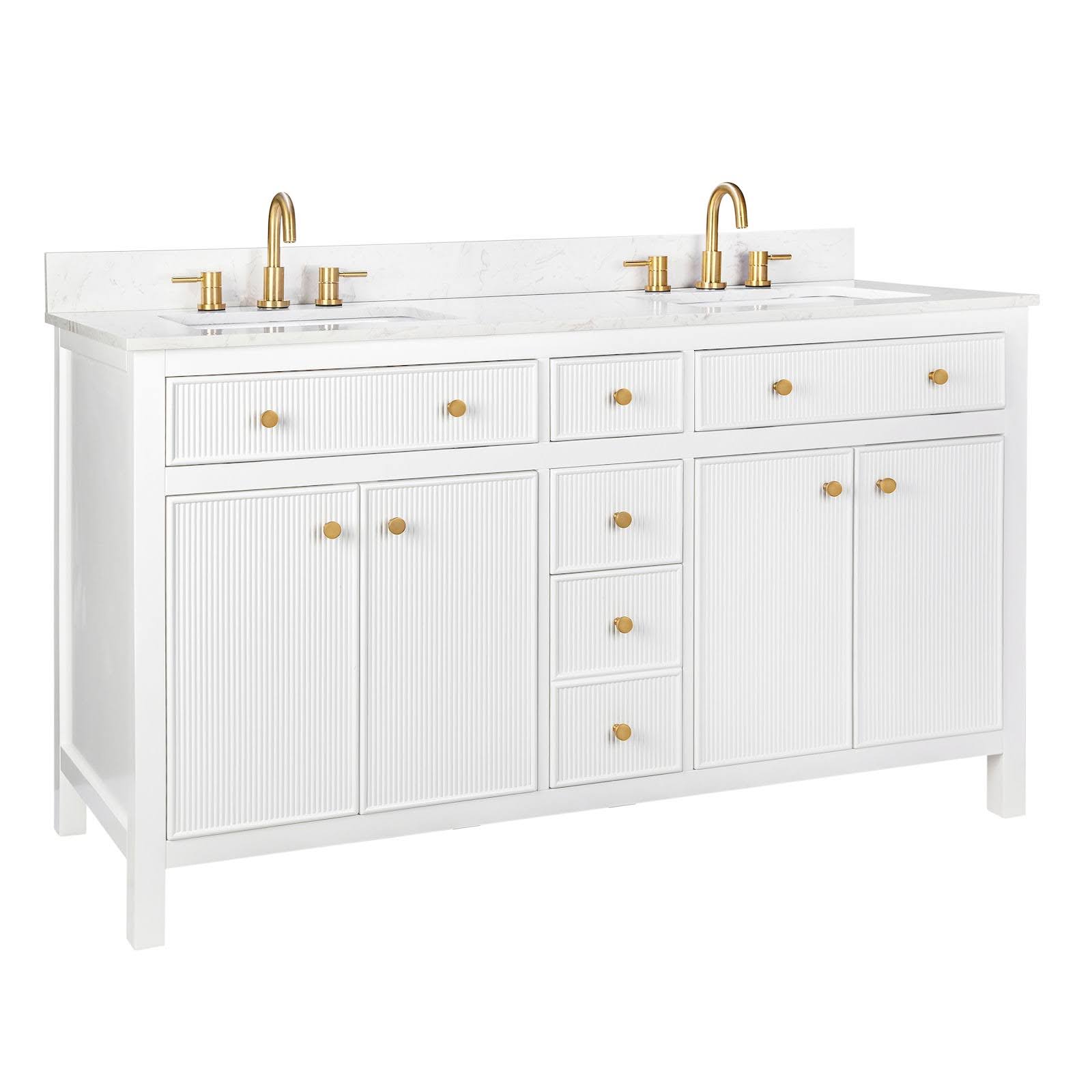 Allen and Roth Sandbanks 60-inch white fluted vanity from Lowe’s