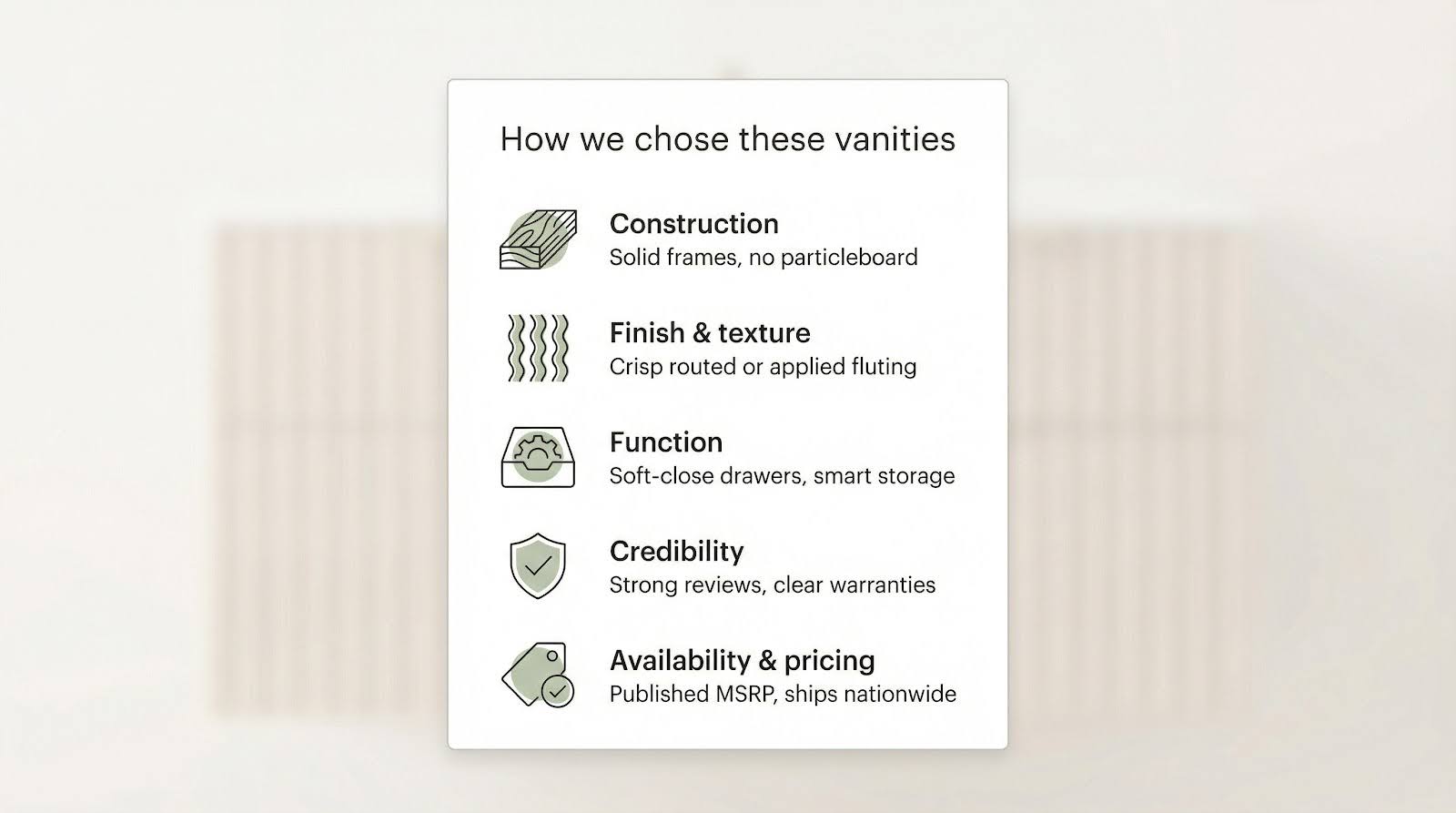 We vetted more than 30 white fluted double-sink vanities against five clear criteria before choosing these picks